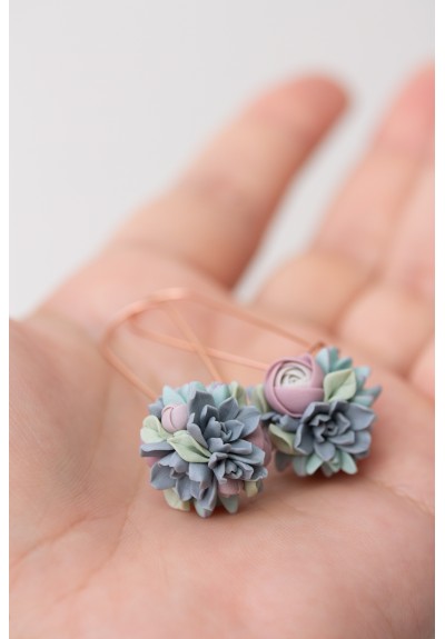 Pastel Succulent Bouquet Dangle Earrings