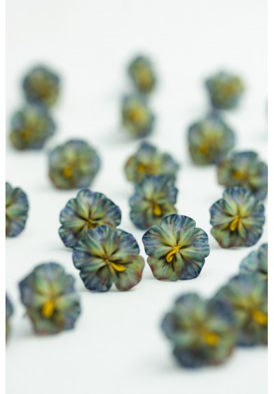 Handmade Pansy Stud Earrings in Green