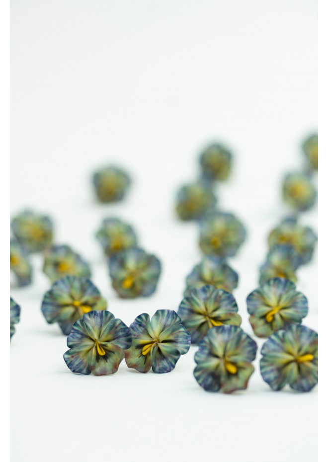 Green Pansy Stud Earrings | Handmade Hypoallergenic Flower Jewelry