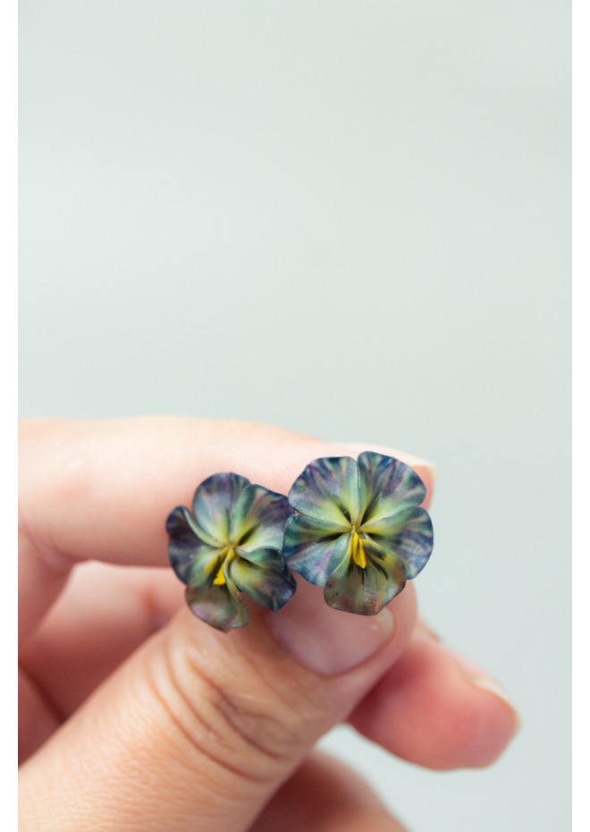 Green Pansy Stud Earrings | Handmade Hypoallergenic Flower Jewelry
