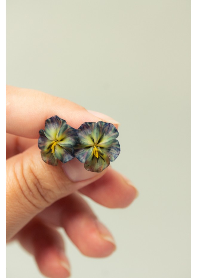 Green Pansy Stud Earrings | Handmade Hypoallergenic Flower Jewelry