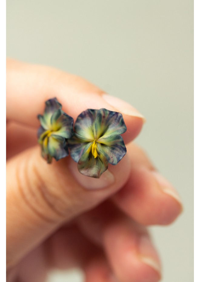 Green Pansy Stud Earrings | Handmade Hypoallergenic Flower Jewelry
