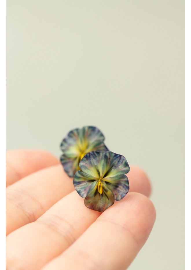 Green Pansy Stud Earrings | Handmade Hypoallergenic Flower Jewelry