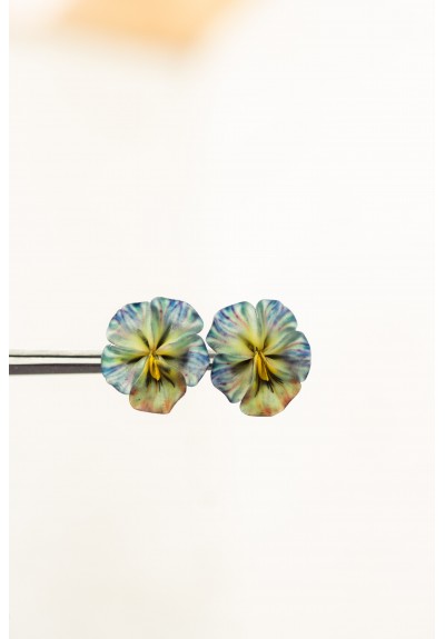 Handmade Pansy Stud Earrings in Green