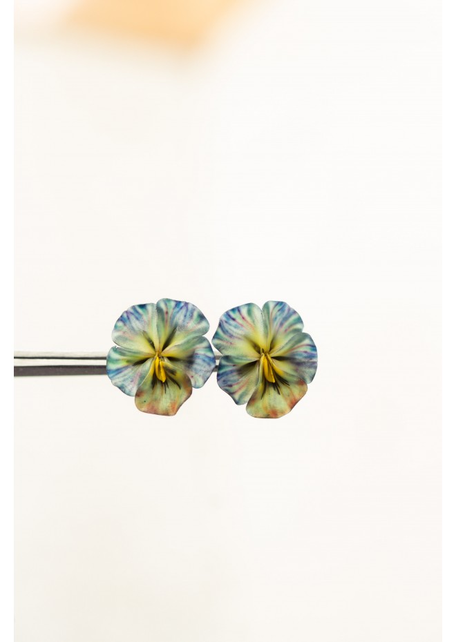 Green Pansy Stud Earrings | Handmade Hypoallergenic Flower Jewelry