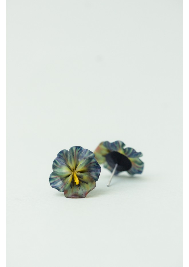 Green Pansy Stud Earrings | Handmade Hypoallergenic Flower Jewelry