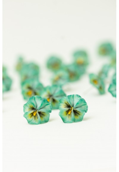 Handmade Pansy Stud Earrings in Mint
