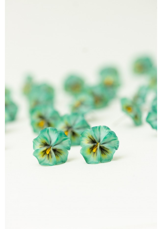 Mint Pansy Stud Earrings | Handmade Hypoallergenic Flower Jewelry