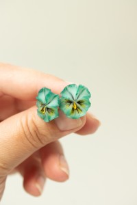 Handmade Pansy Stud Earrings in Mint