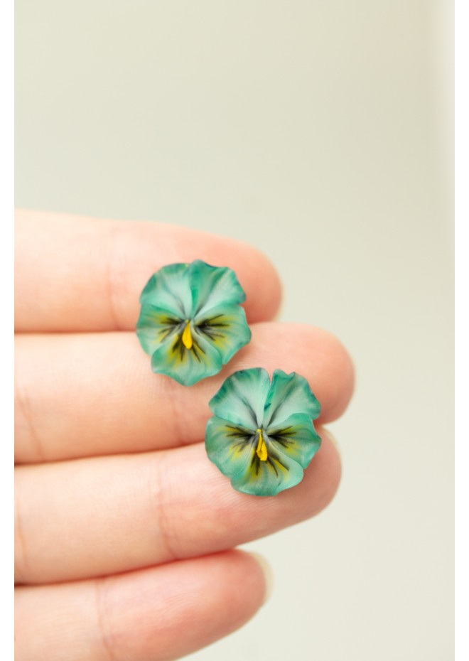 Mint Pansy Stud Earrings | Handmade Hypoallergenic Flower Jewelry