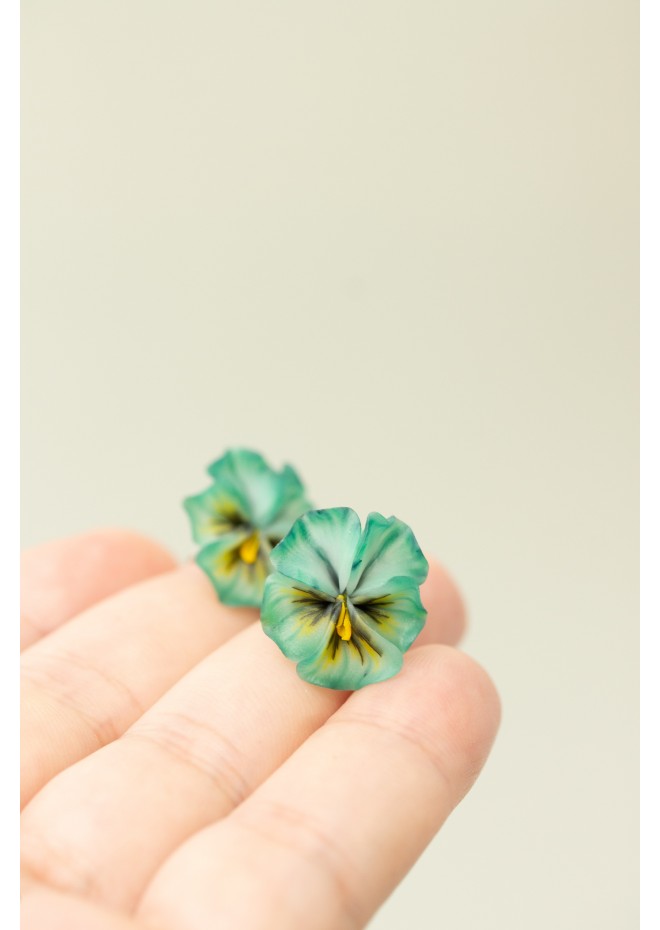 Mint Pansy Stud Earrings | Handmade Hypoallergenic Flower Jewelry