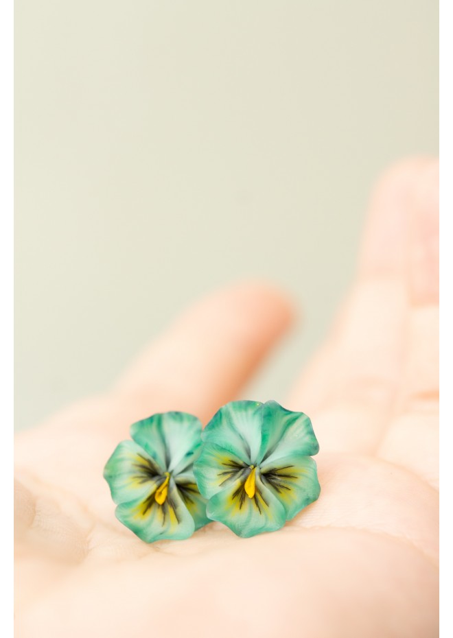 Mint Pansy Stud Earrings | Handmade Hypoallergenic Flower Jewelry