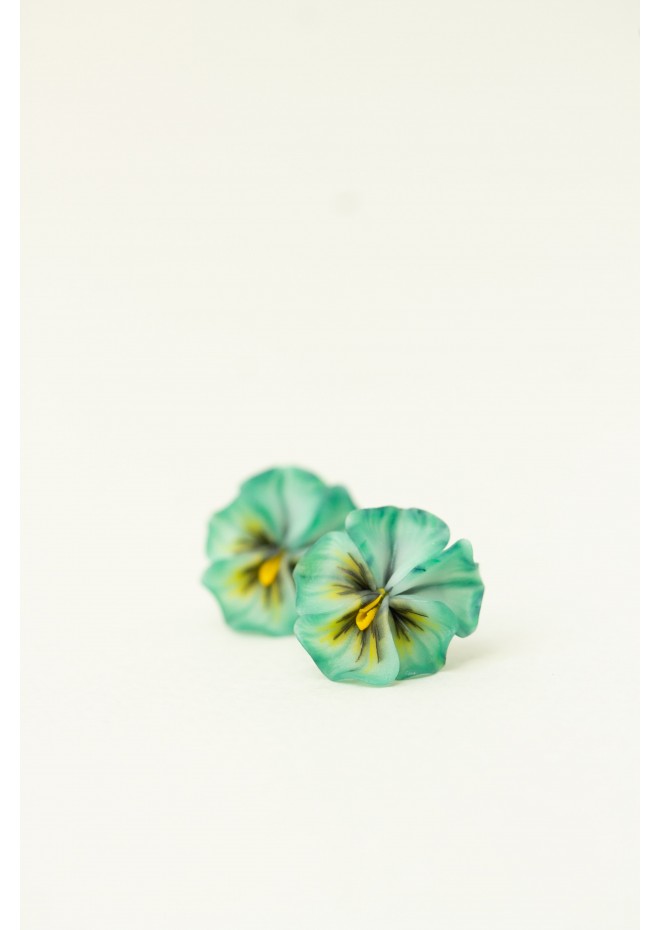 Mint Pansy Stud Earrings | Handmade Hypoallergenic Flower Jewelry