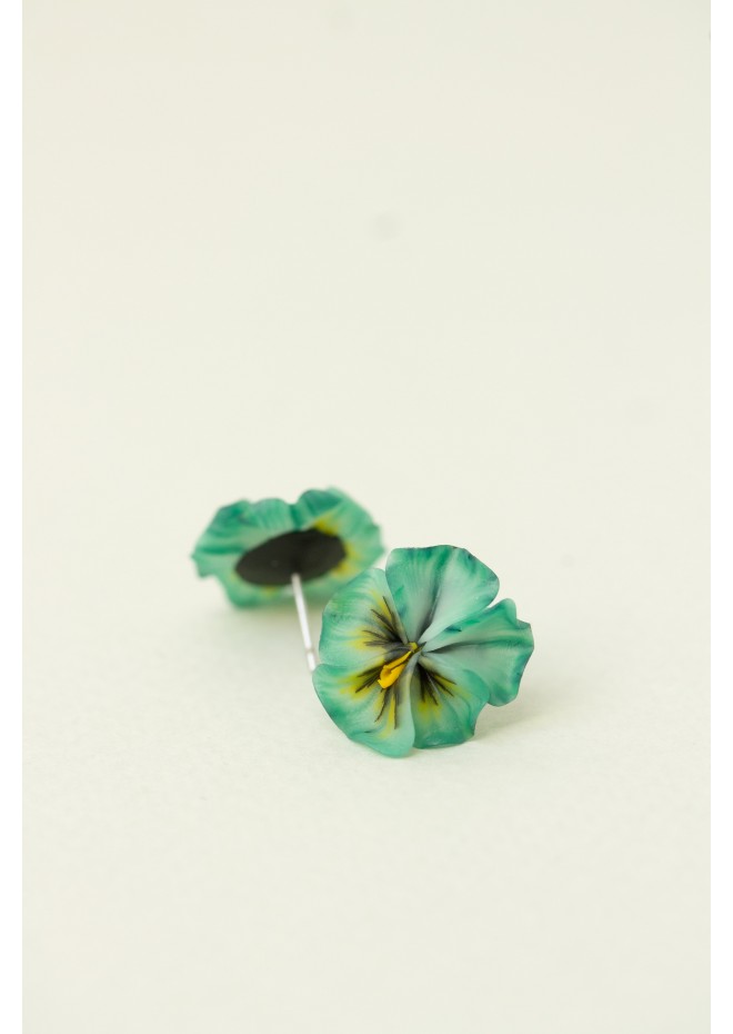 Mint Pansy Stud Earrings | Handmade Hypoallergenic Flower Jewelry