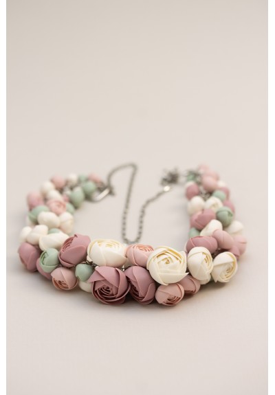 Pastel Ranunculus Flower Necklace – Handmade Polymer Clay Jewelry
