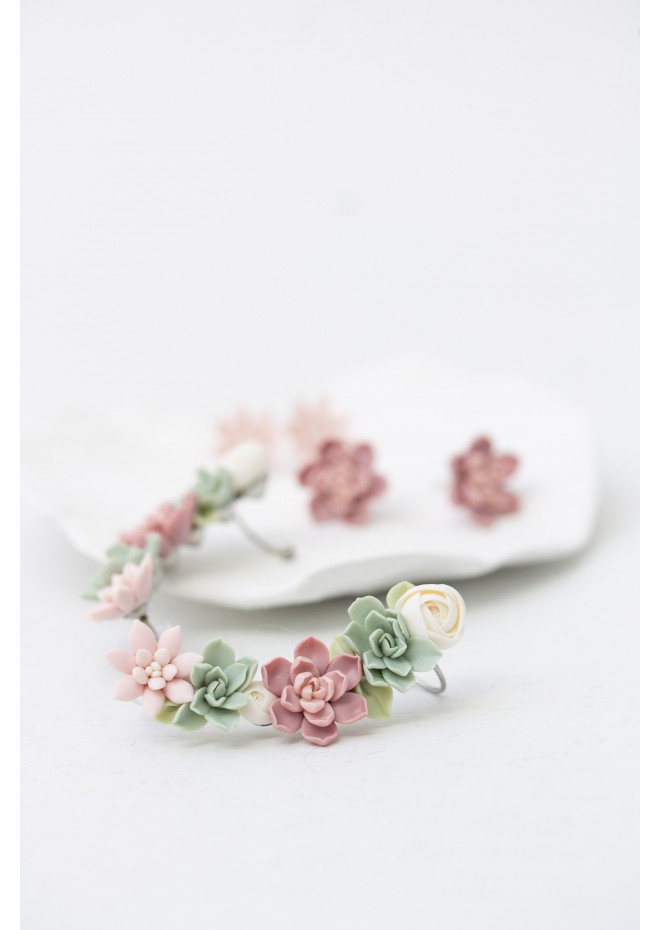 Versatile Succulent Ear Cuffs with Matching Studs – Hypoallergenic Jewelry Set