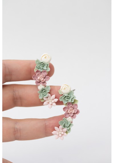 Succulent Ear Cuffs – 2-in-1 Set with Stud Earrings | Hypoallergenic, 5 cm