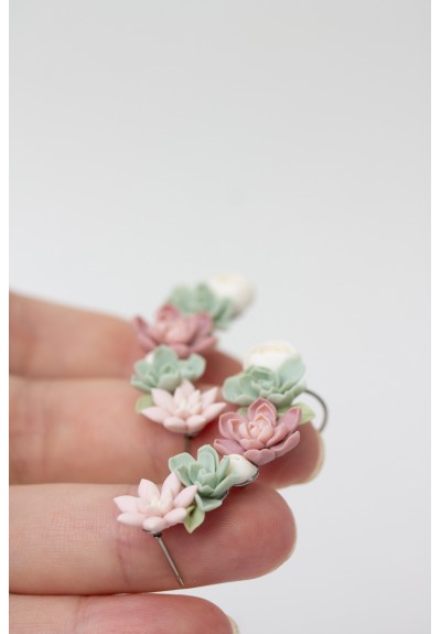 Succulent Ear Cuffs – 2-in-1 Set with Stud Earrings | Hypoallergenic, 5 cm