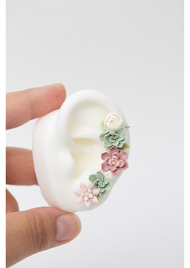 Versatile Succulent Ear Cuffs with Matching Studs – Hypoallergenic Jewelry Set