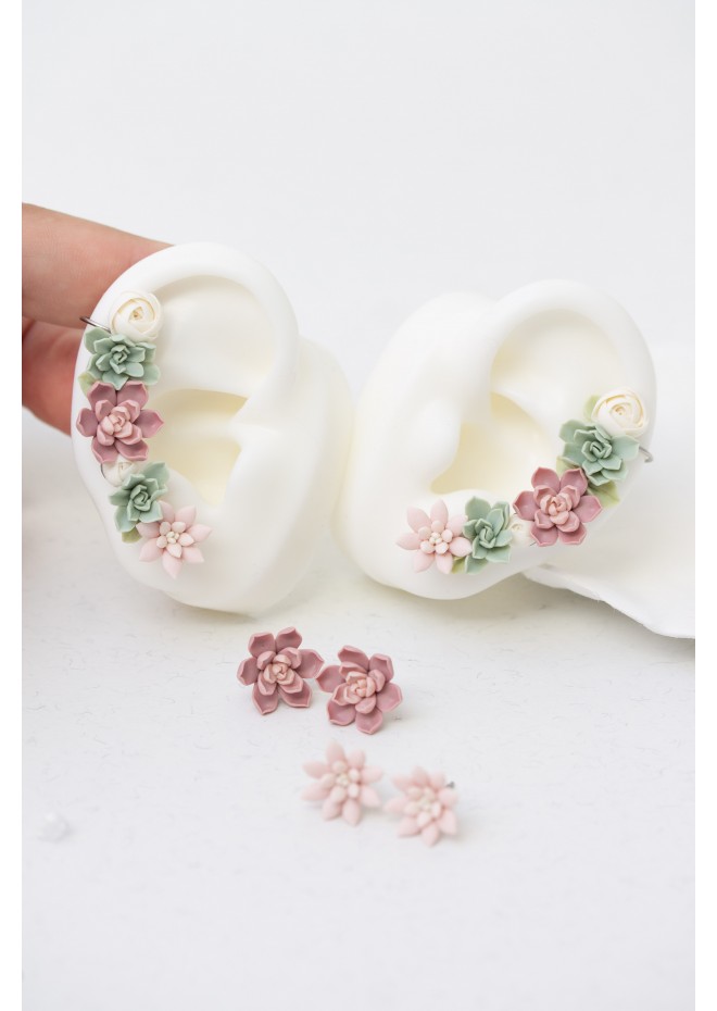 Versatile Succulent Ear Cuffs with Matching Studs – Hypoallergenic Jewelry Set