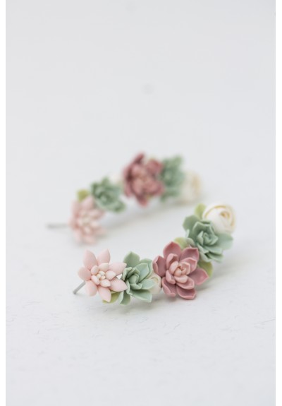 Succulent Ear Cuffs – 2-in-1 Set with Stud Earrings | Hypoallergenic, 5 cm