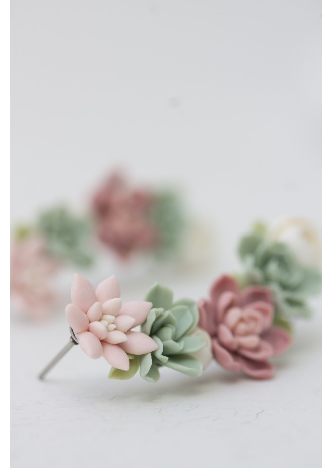 Versatile Succulent Ear Cuffs with Matching Studs – Hypoallergenic Jewelry Set