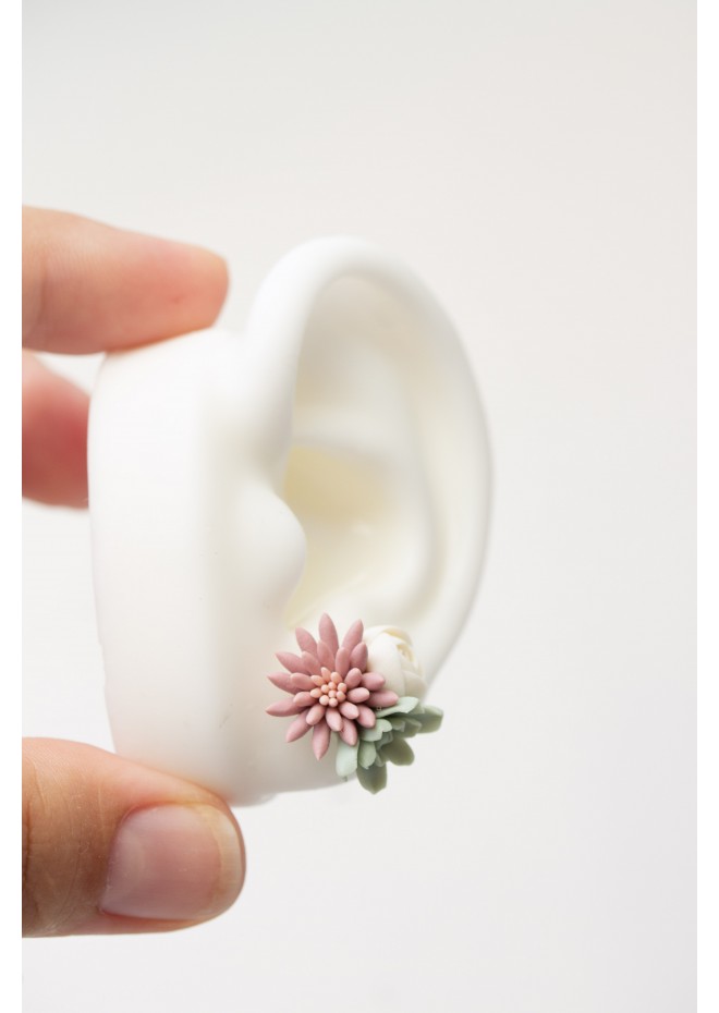Succulent Bouquet Earrings – Handmade in Pastel Clay