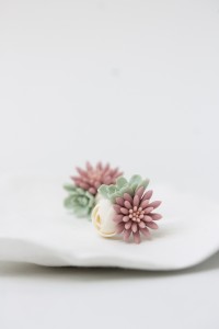 Handcrafted Succulent Bouquet Earrings – pink, green, ivory