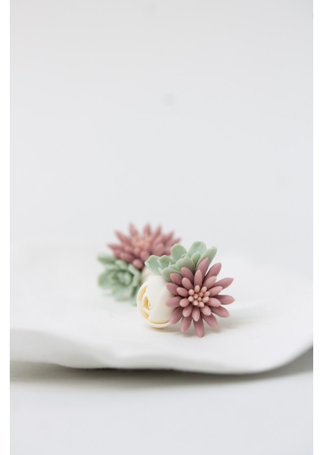 Succulent Bouquet Earrings – Handmade in Pastel Clay