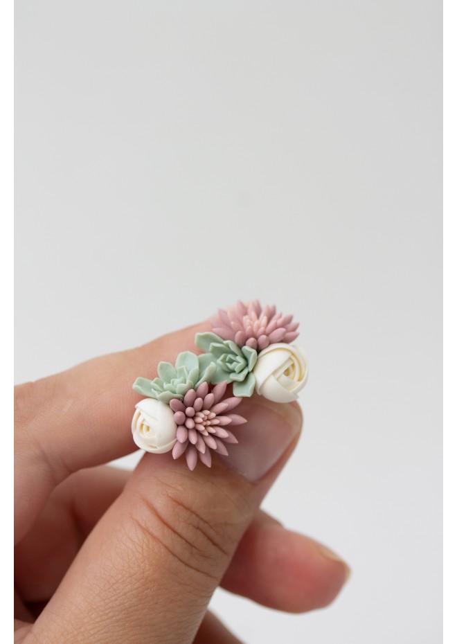 Succulent Bouquet Earrings – Handmade in Pastel Clay