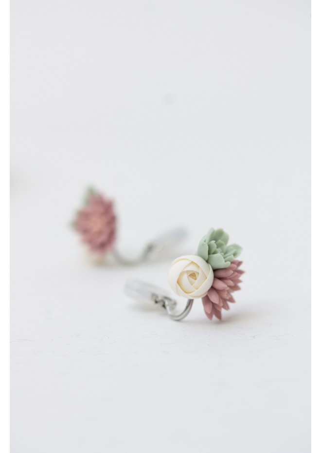 Succulent Bouquet Earrings – Handmade in Pastel Clay