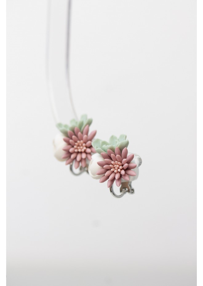 Succulent Bouquet Earrings – Handmade in Pastel Clay