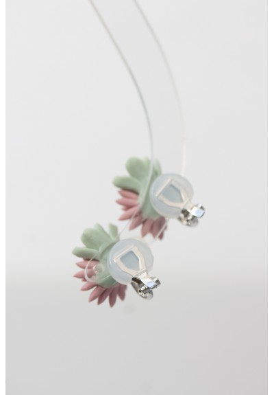 Handcrafted Succulent Bouquet Earrings – pink, green, ivory