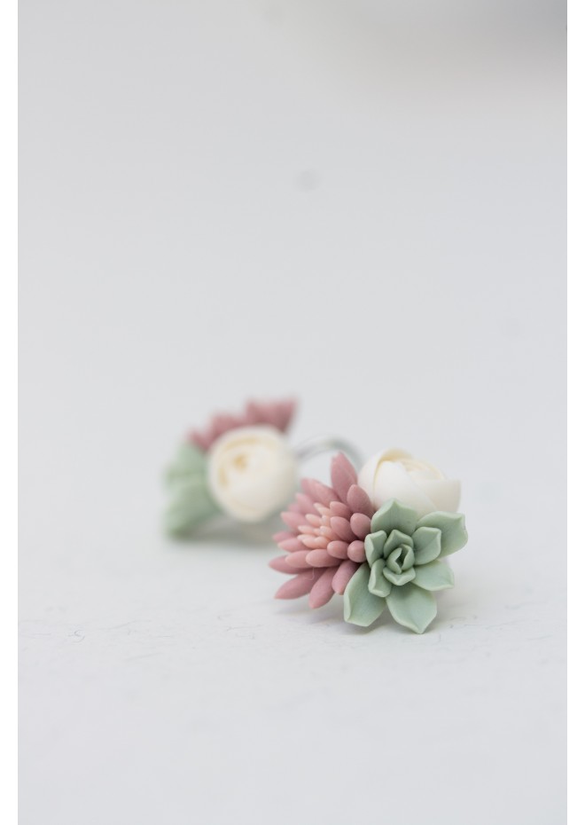 Succulent Bouquet Earrings – Handmade in Pastel Clay