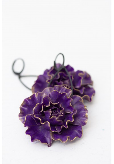 Purple Flower Statement Earrings – Long Handmade Floral Jewelry with Gold Edges – Lightweight Big Earrings
