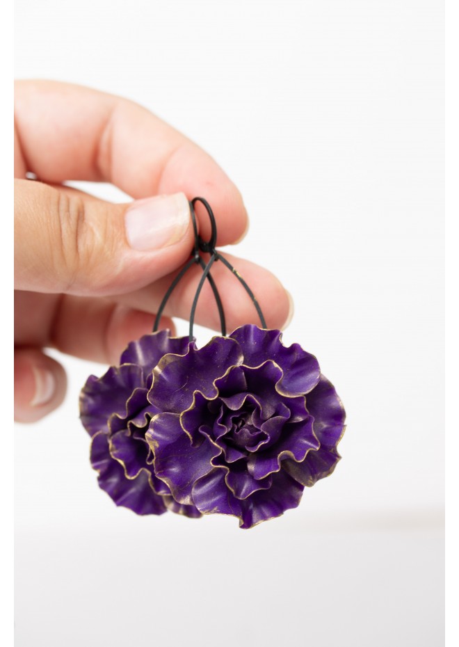 Purple Flower Statement Earrings – Handmade Jewelry