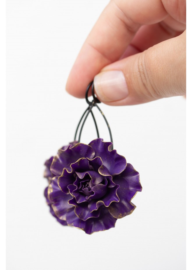 Purple Flower Statement Earrings – Handmade Jewelry