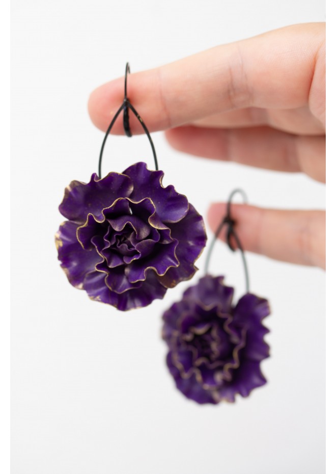 Purple Flower Statement Earrings – Handmade Jewelry