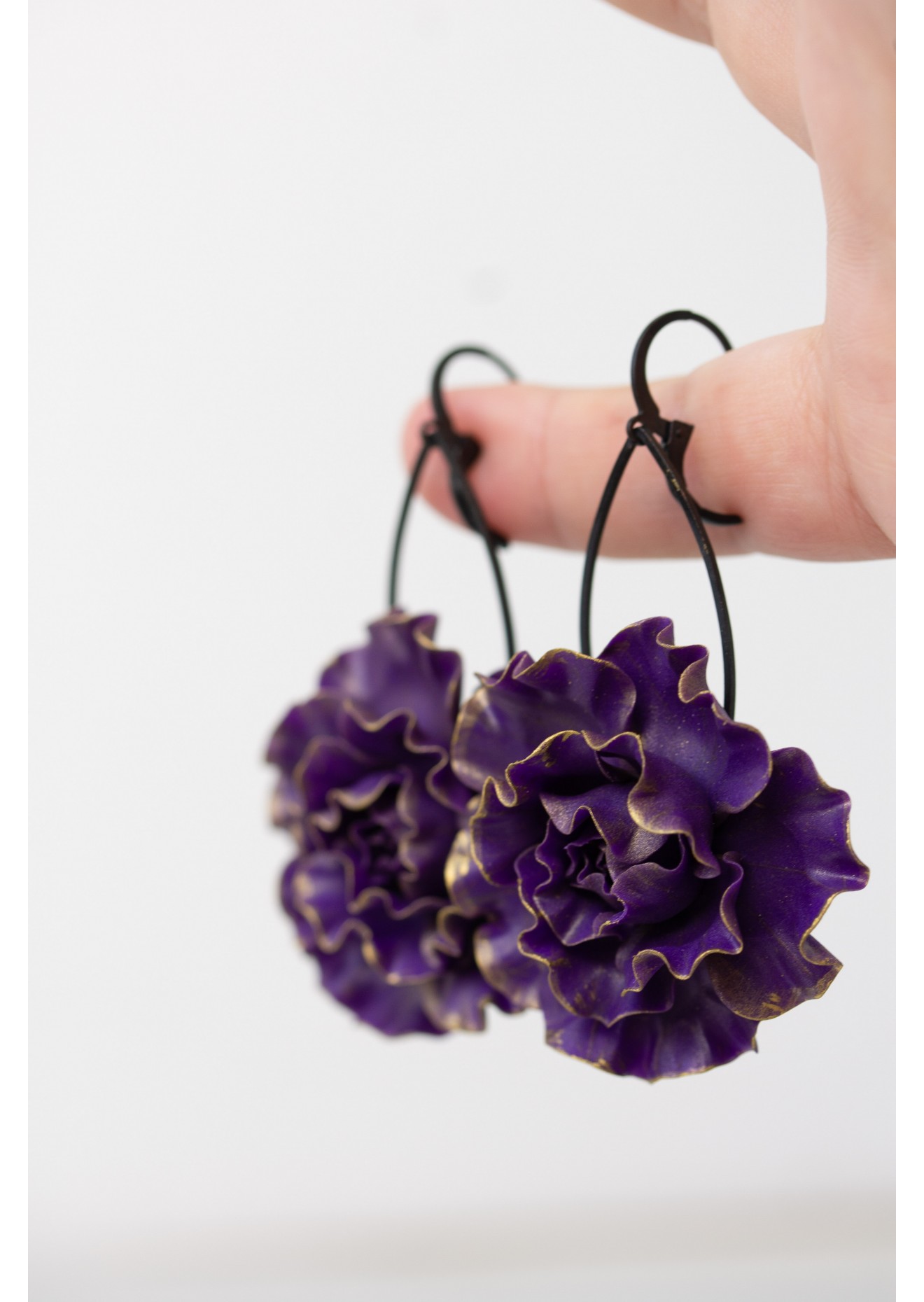 Purple Flower Statement Earrings – Handmade Jewelry display picture 2