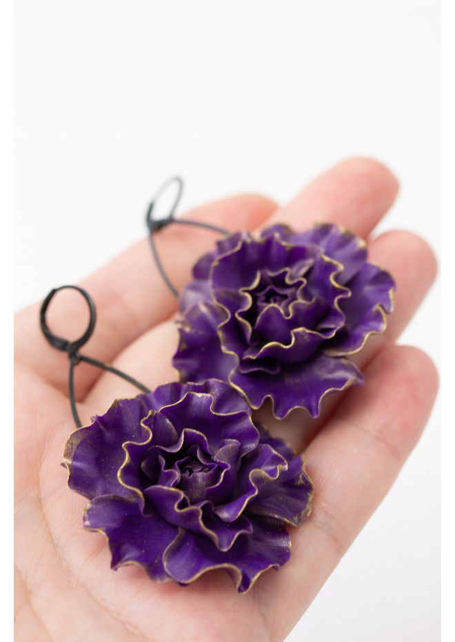 Purple Flower Statement Earrings – Handmade Jewelry