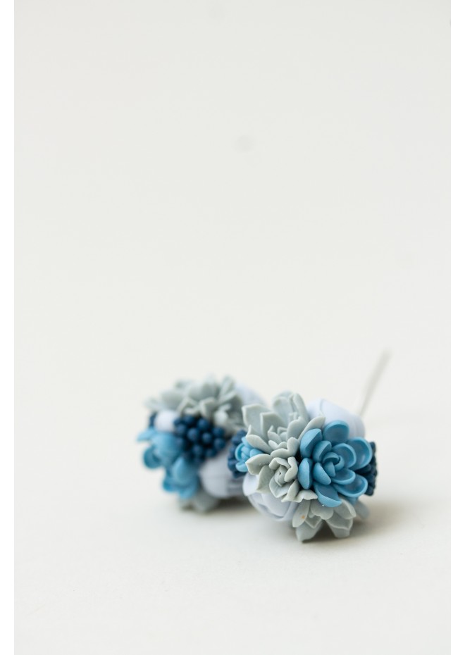 Handmade Blue and Gray Succulent Earrings (Polymer Clay)