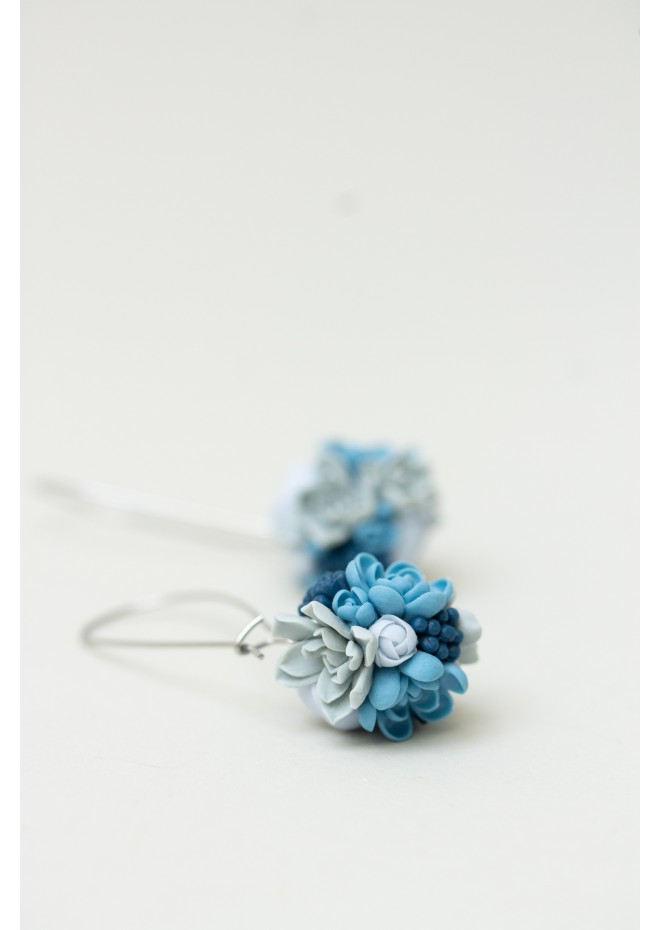 Handmade Blue and Gray Succulent Earrings (Polymer Clay)