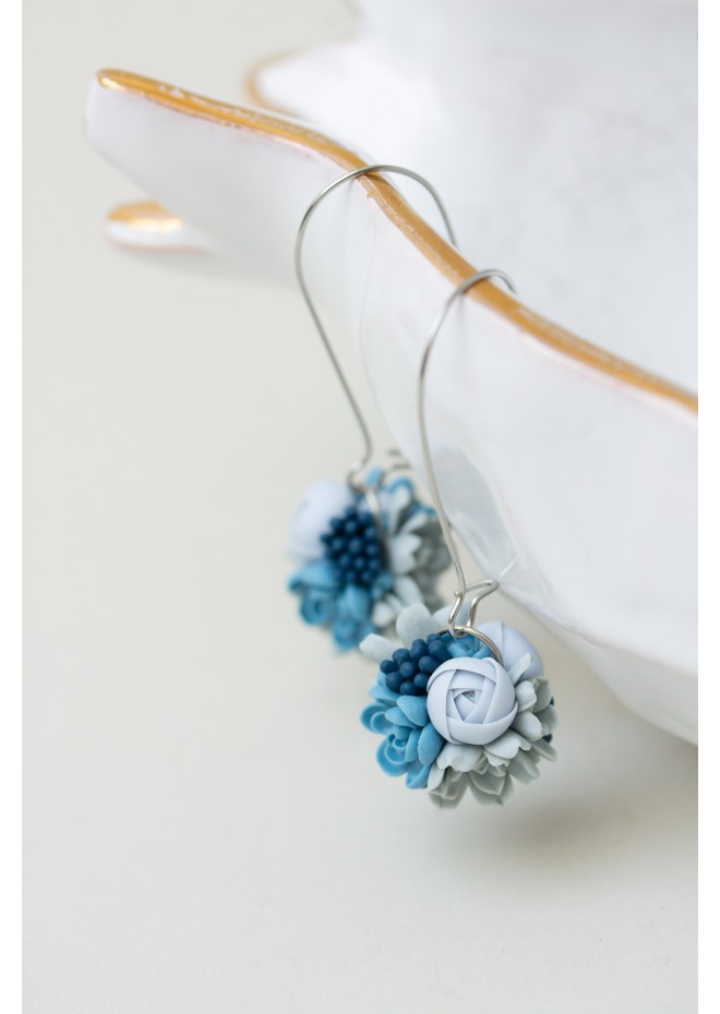 Handmade Blue and Gray Succulent Earrings (Polymer Clay)