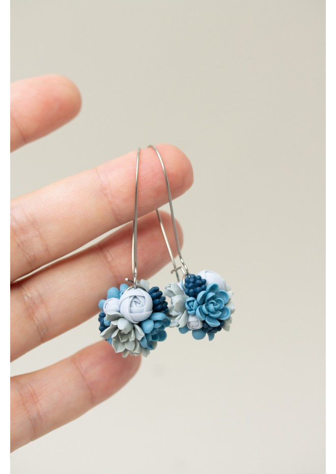 Handmade Blue and Gray Succulent Earrings (Polymer Clay)
