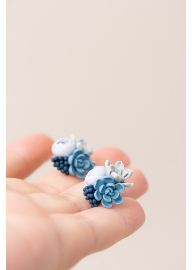 Succulent Bouquet Earrings – Handmade in Pastel Clay