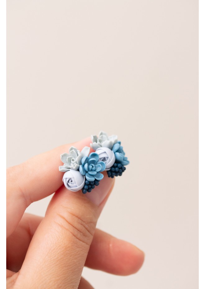 Succulent Bouquet Earrings – Handmade in Pastel Clay