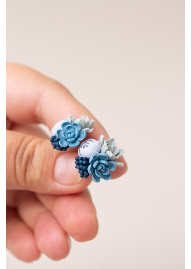 Succulent Bouquet Earrings – Handmade in Pastel Clay