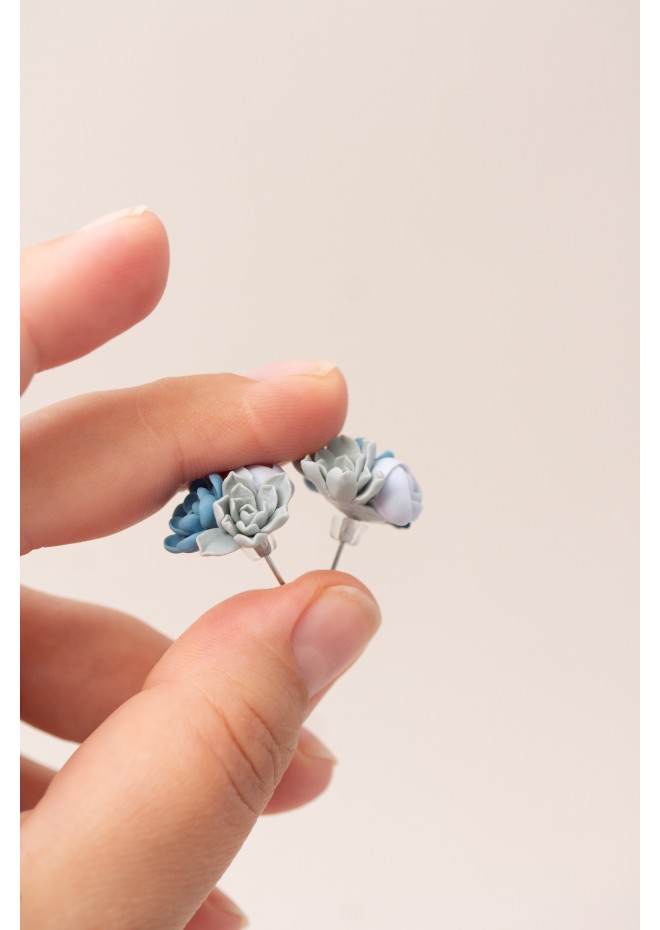 Succulent Bouquet Earrings – Handmade in Pastel Clay