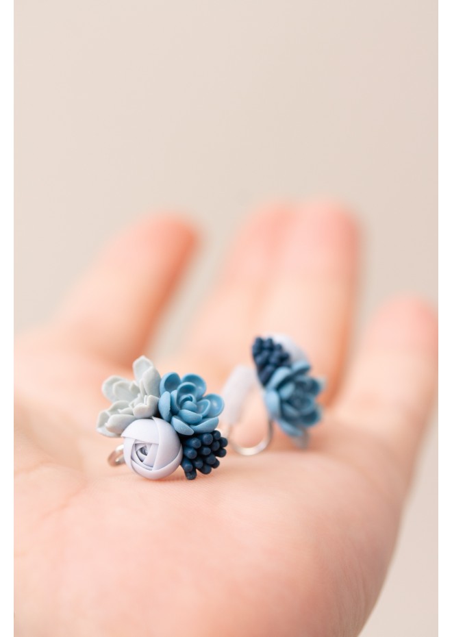 Succulent Bouquet Earrings – Handmade in Pastel Clay