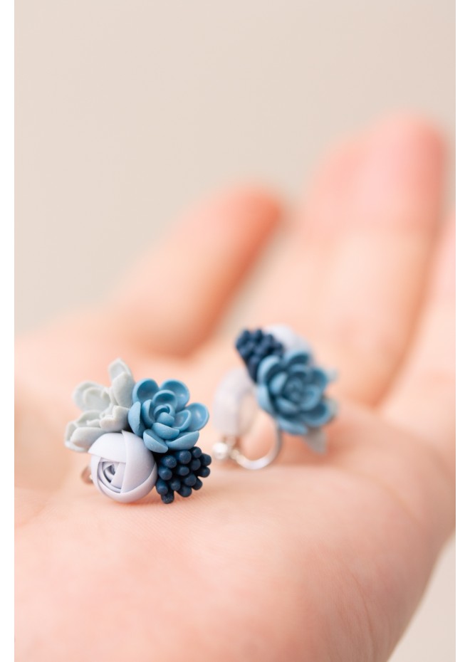 Succulent Bouquet Earrings – Handmade in Pastel Clay
